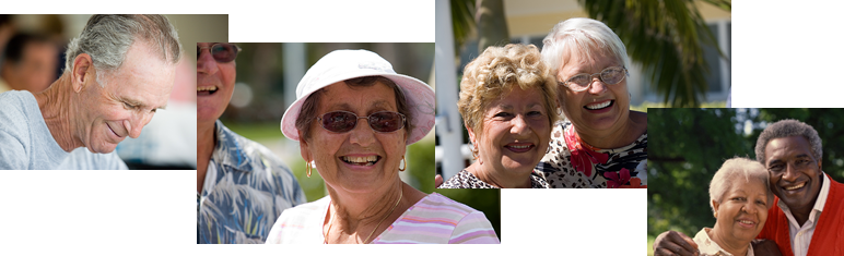 Four photos of happy elderly persons