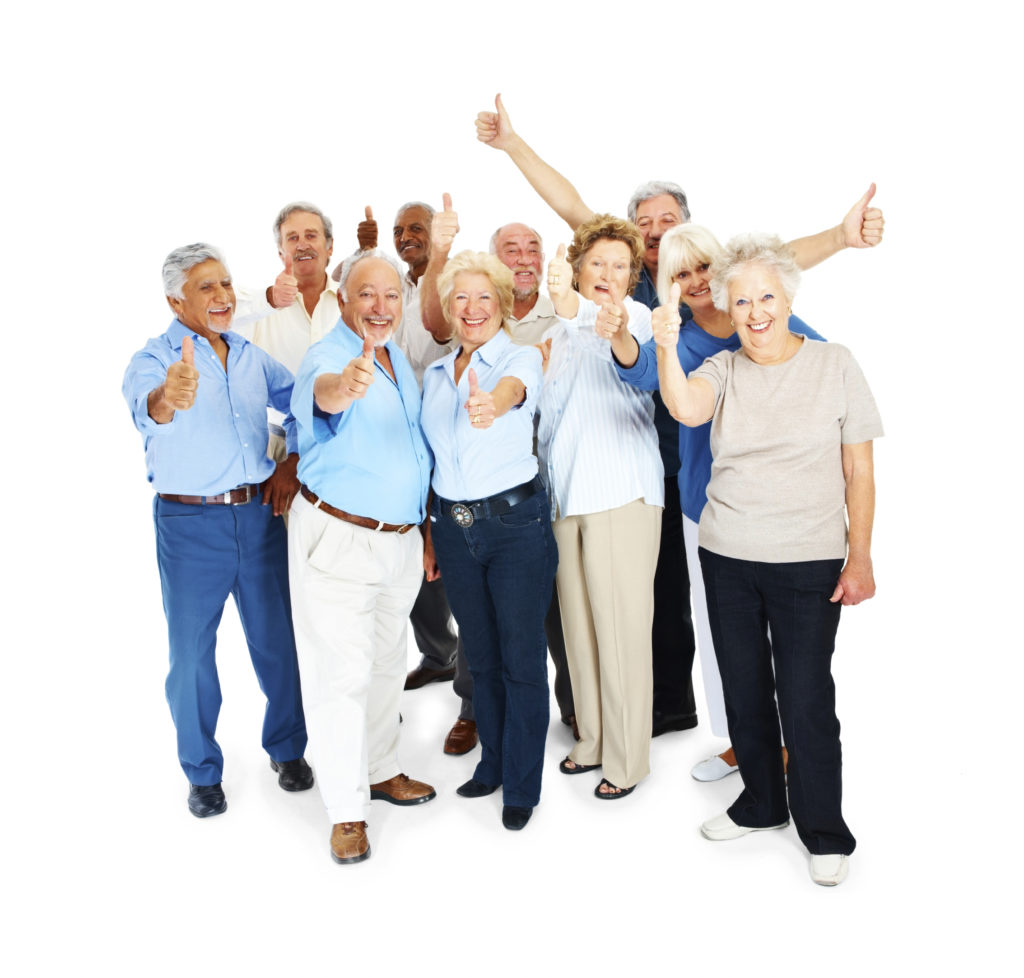 Full length image of an excited mob of senior citizens over white