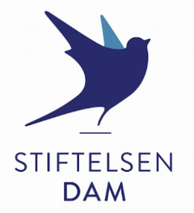 Logoen til Stiftelsen Dam med fugl og stiftelsens navn