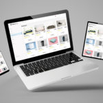 flying tablet, laptop and mobile phone showing online shop website